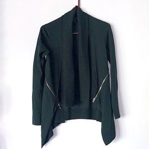 INC Cardigan w/ Gold Zipper Detail in Hunter Green